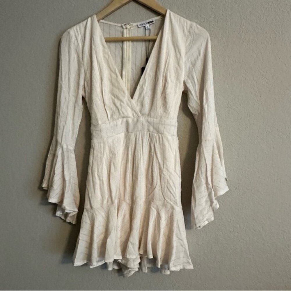Fashion Nova Ring A Bell Stripe Romper - Ivory Size XS - Picture 3 of 16